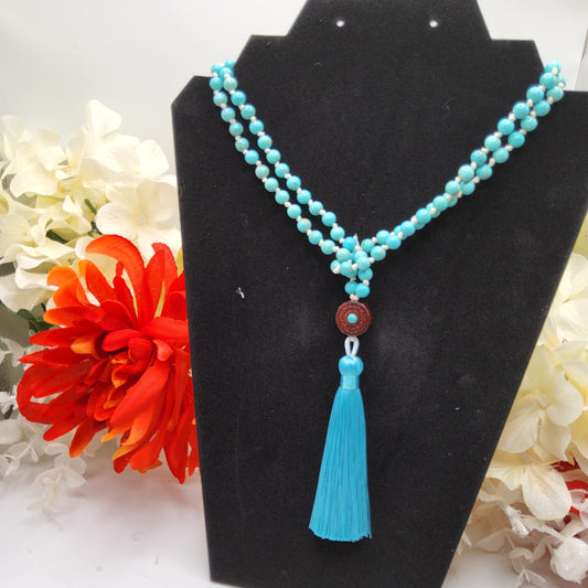 Mala 6mm Turquoise Howlite with Sandalwood coin accent