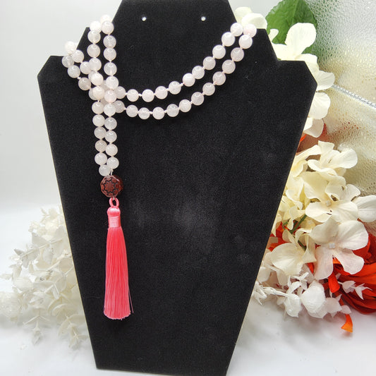 Mala 8mm Rose Quartz and Sandalwood accent bead