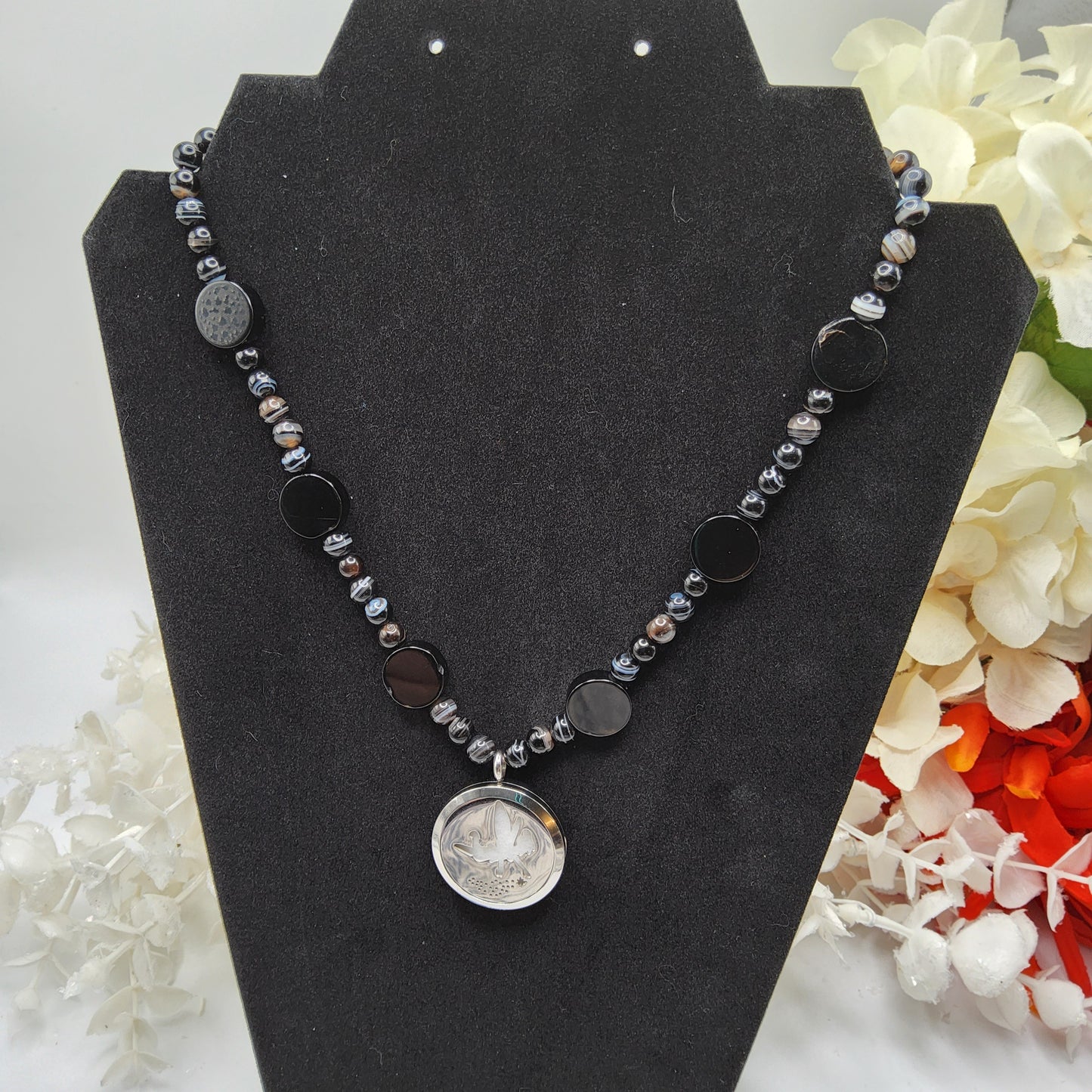 Essential Oil Black Agate and Sardonyx Fairy 18 inch necklace