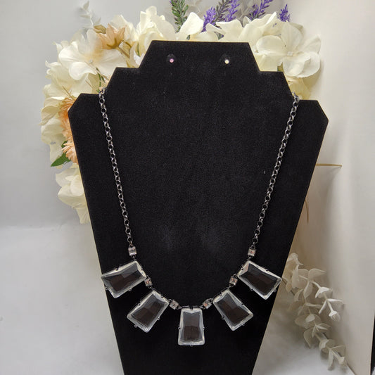 Coldwater Creek Gun Metal Tone Clear Glass Stone and Rhinestone Bib Necklace