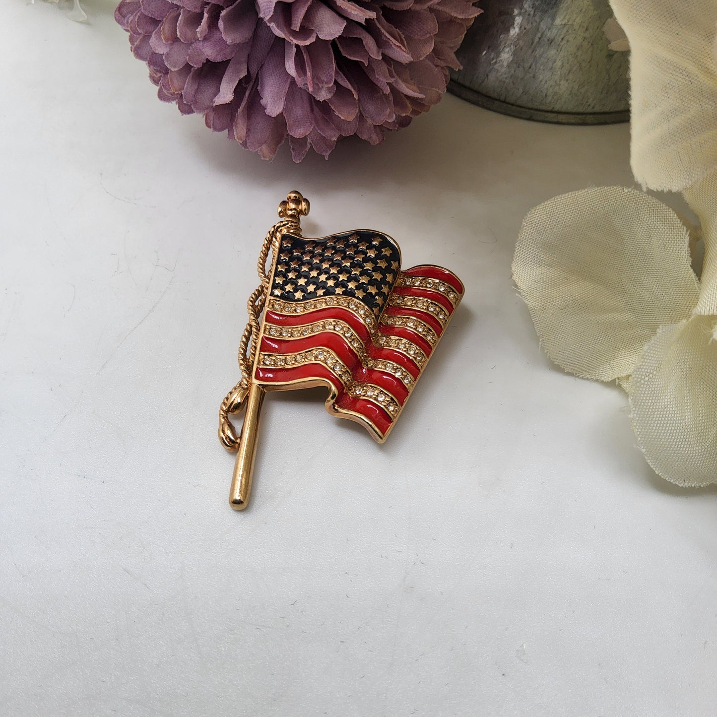 Monet 9/11 American Flag Brooch United We Stand Gold Tone with Rhinestones