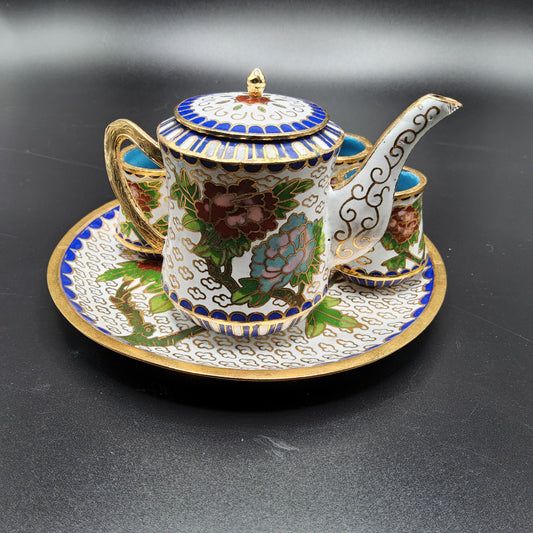 Vintage Chinese Cloisonne Enameled Miniature Toy Tea Set