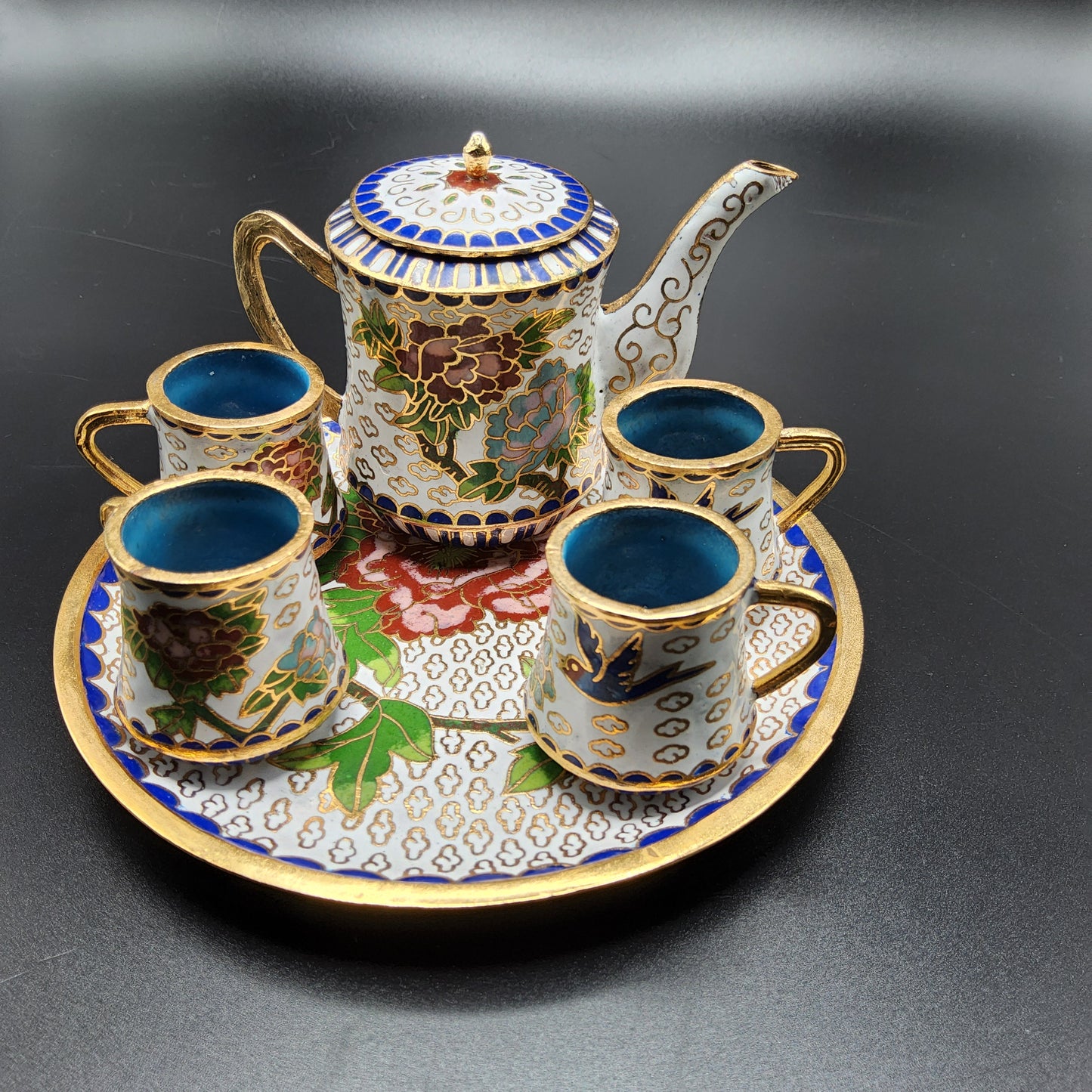 Vintage Chinese Cloisonne Enameled Miniature Toy Tea Set