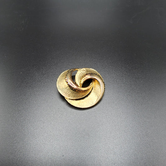 Vintage Round Gold Toned Brushed Chunky Brooch