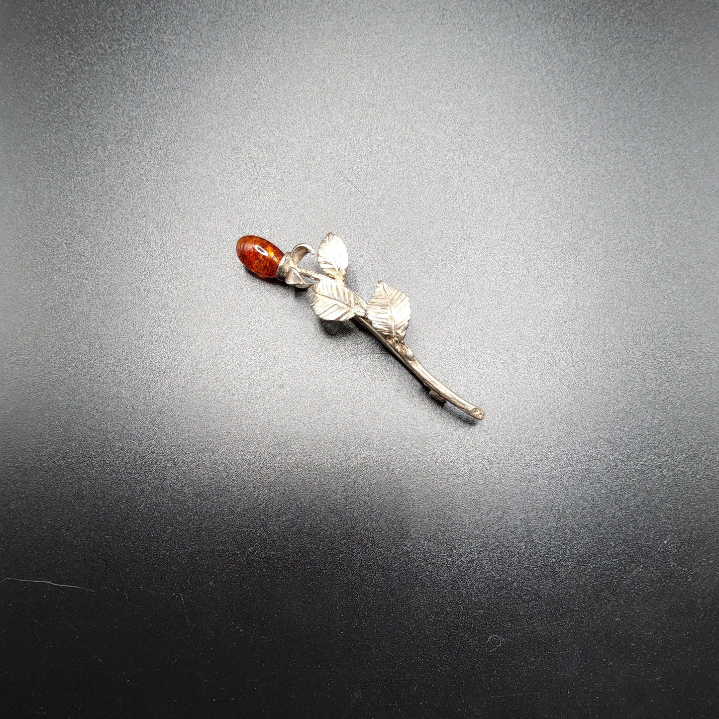 Vintage Rose Bud Brooch with Amber Stone SS